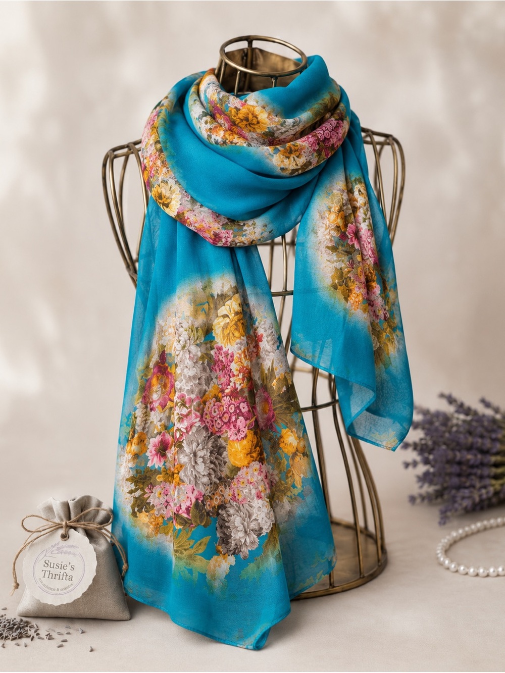 Bonjela Vibrant Multicoloured Floral Medallion Wrap Scarf